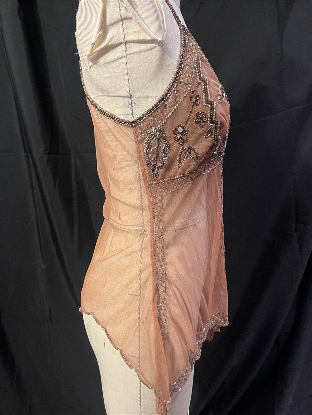 Beaded Sheer Peach Camisole Top - Picture 6 of 9